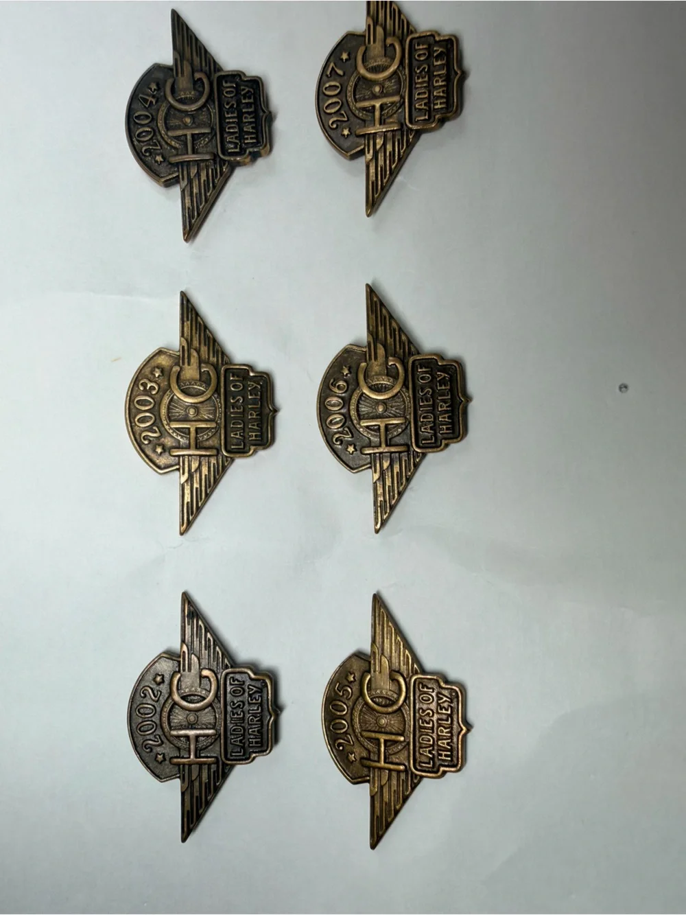 H.O.G. Ladies of Harley Winged Year Pins - Antique Brass Tones 2002-2007